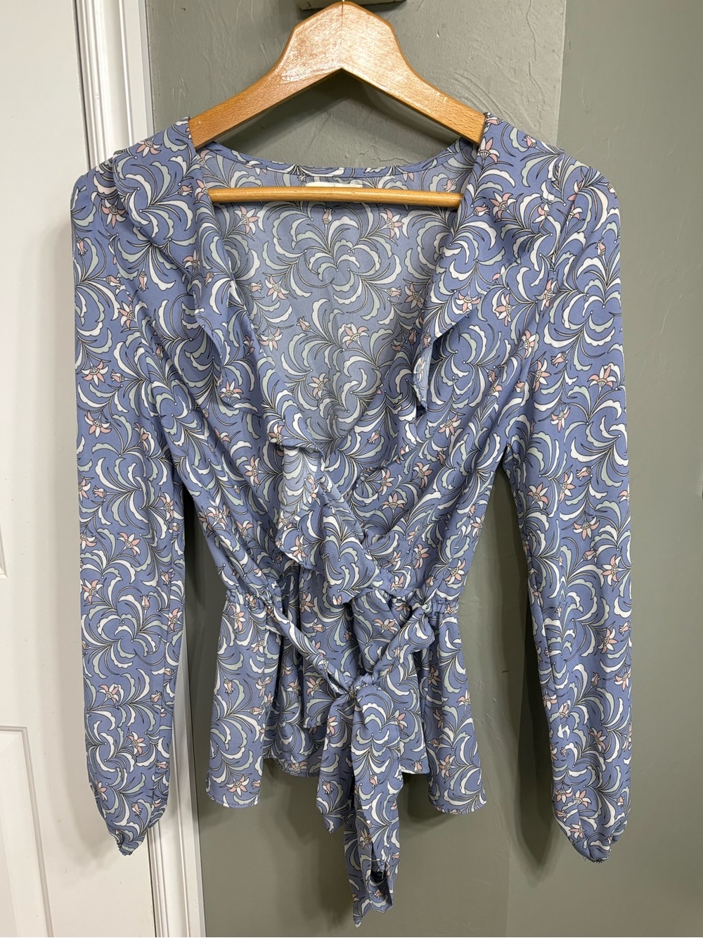 Max Studio Lavender-Blue Floral Wrap Blouse